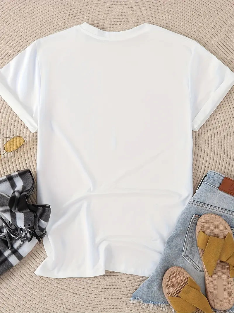 Women’s Graphic Tee Shirt – Short Sleeve, Crew Neck, Casual Top for Summer & Spring