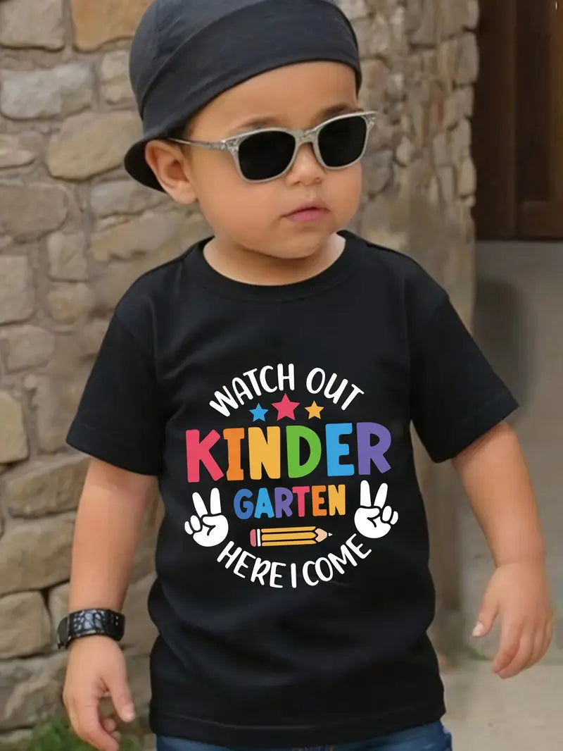 Kindergarten Here I Come Boys T-Shirt Youth Back to School Graphic Tee Summer Top