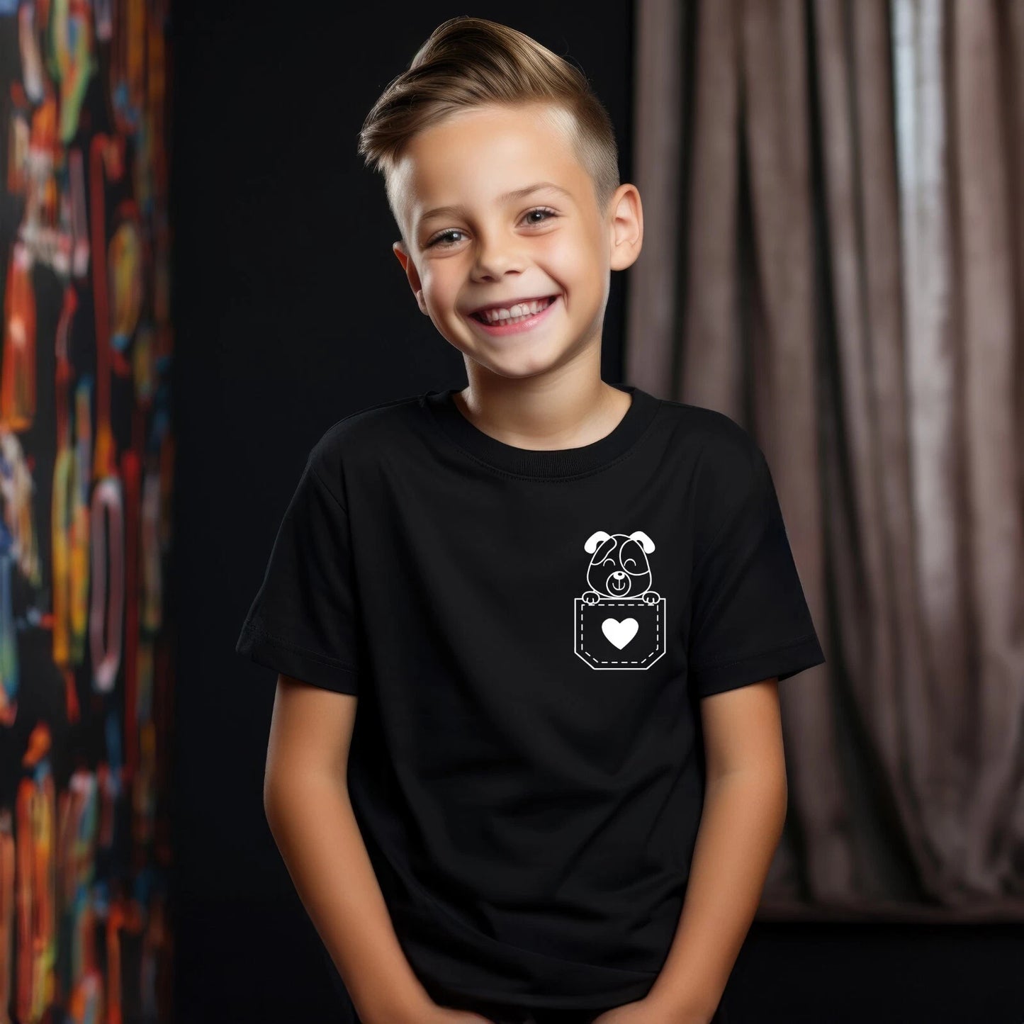 Cute Puppy Dog in Pocket Kids Unisex T-shirt Cotton Birthday Gift Funny Pets