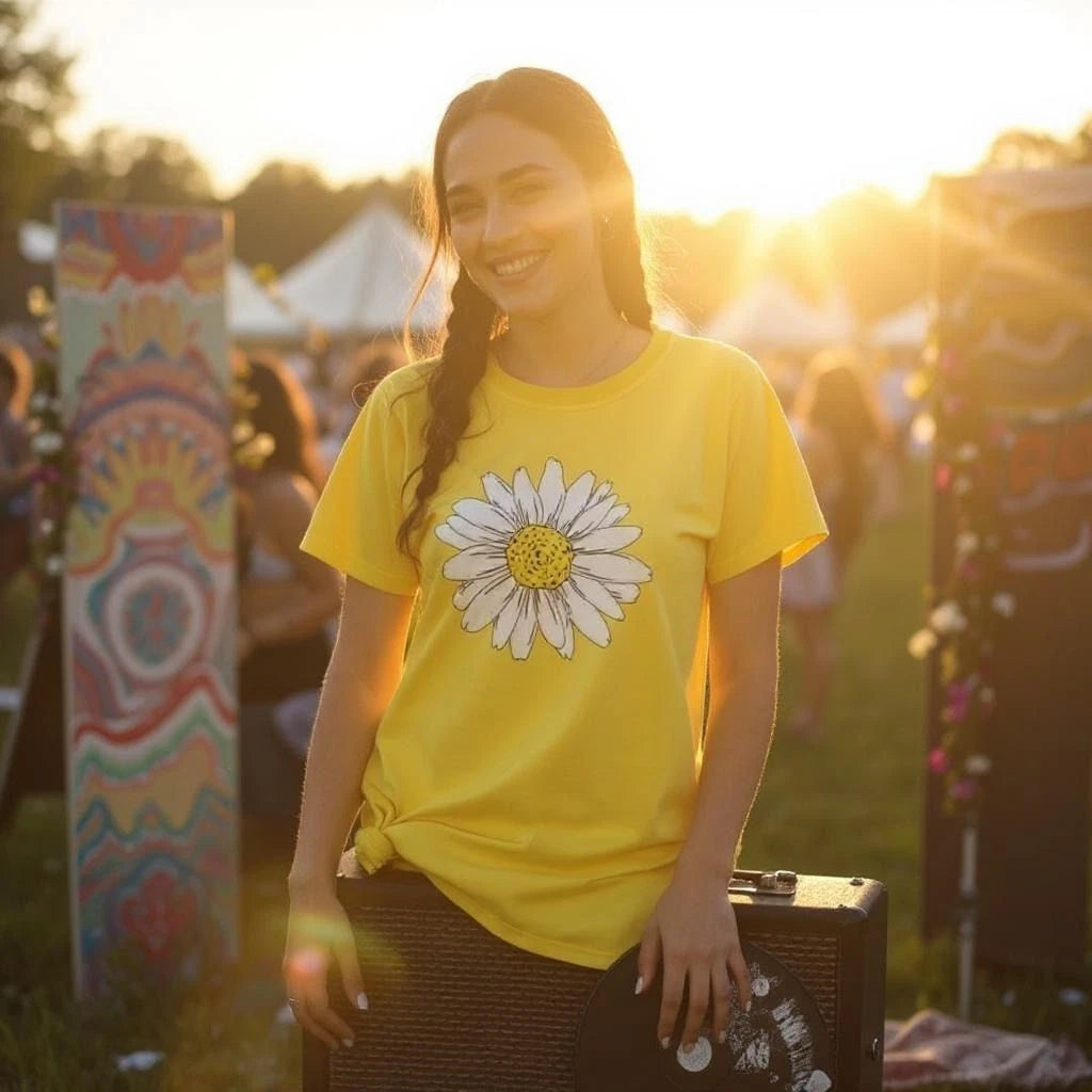 Ladies Daisy Flower T-Shirt Womens Baggy Cotton Tee Top Short Sleeve Summer