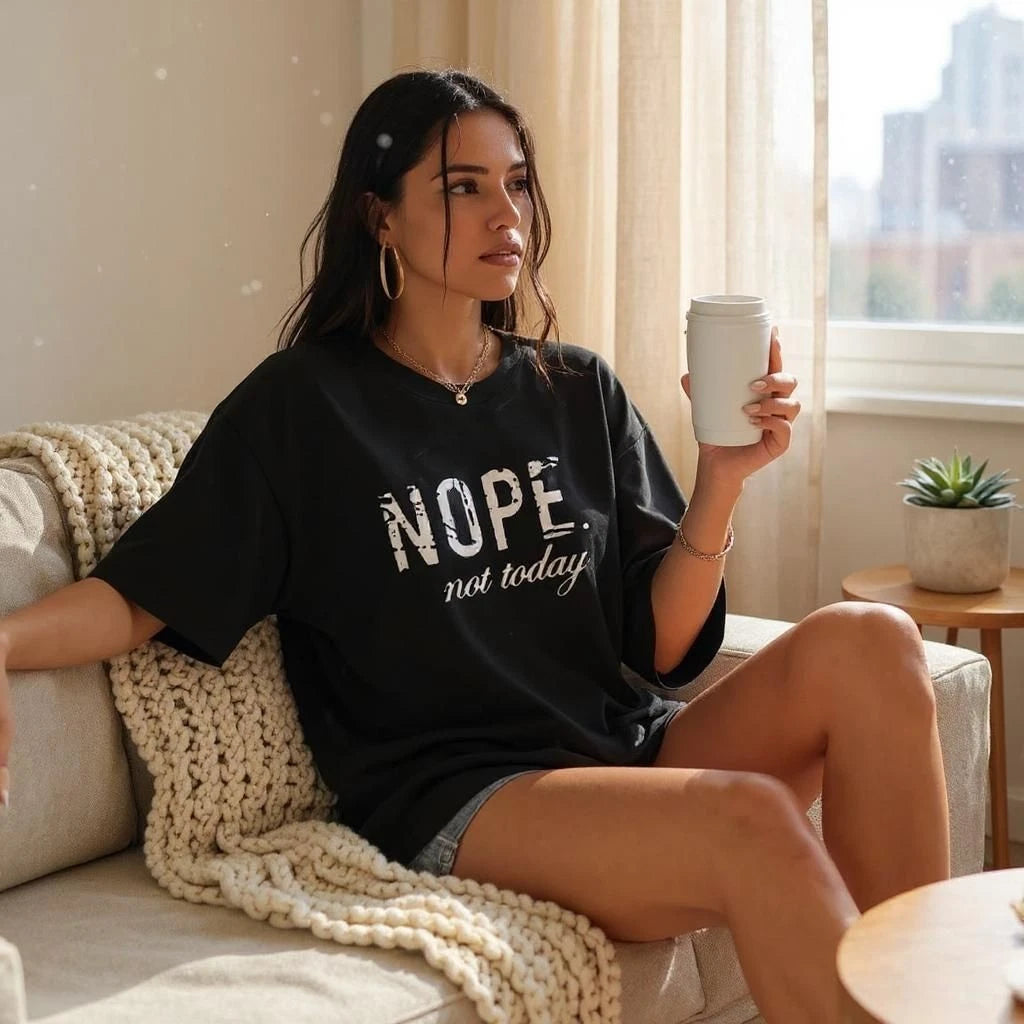 Womens Oversized Baggy Fit T-Shirt Short Sleeve Slogan Tee Casual Ladies Top