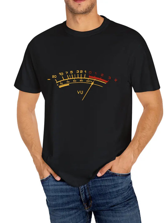 Vintage VU Meter T-Shirt Men Music Graphic Tee Black Gym Casual Summer Top