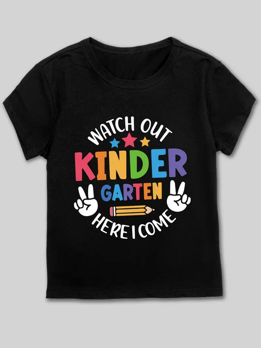 Kindergarten Here I Come Boys T-Shirt Youth Back to School Graphic Tee Summer Top