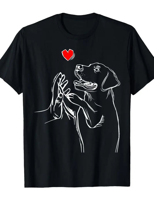 Cute Beagle Dog Paw Heart T-Shirt Women’s Black White Pet Lover Tee Yoga Casual Top