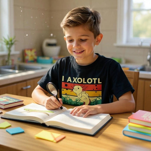 Axolotl T-Shirt for Kids Boys Cute Graphic Print Gift Birthday Top Tee Fun Anima