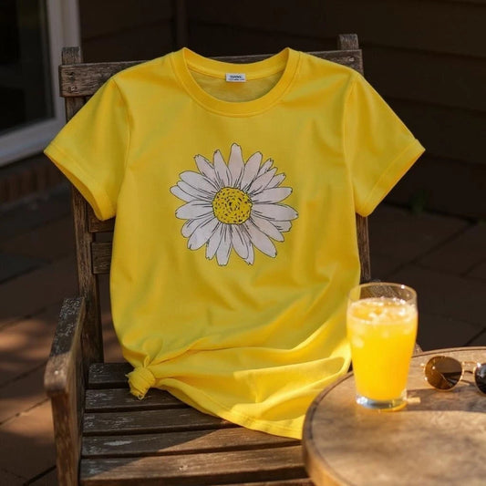 Ladies Daisy Flower T-Shirt Womens Baggy Cotton Tee Top Short Sleeve Summer